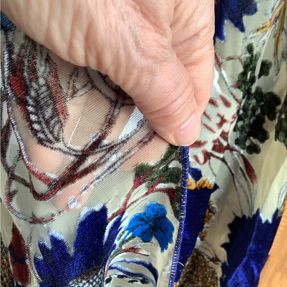 Floral Velvet Shawl with Blue and Gold Accents - Picture 3 of 7